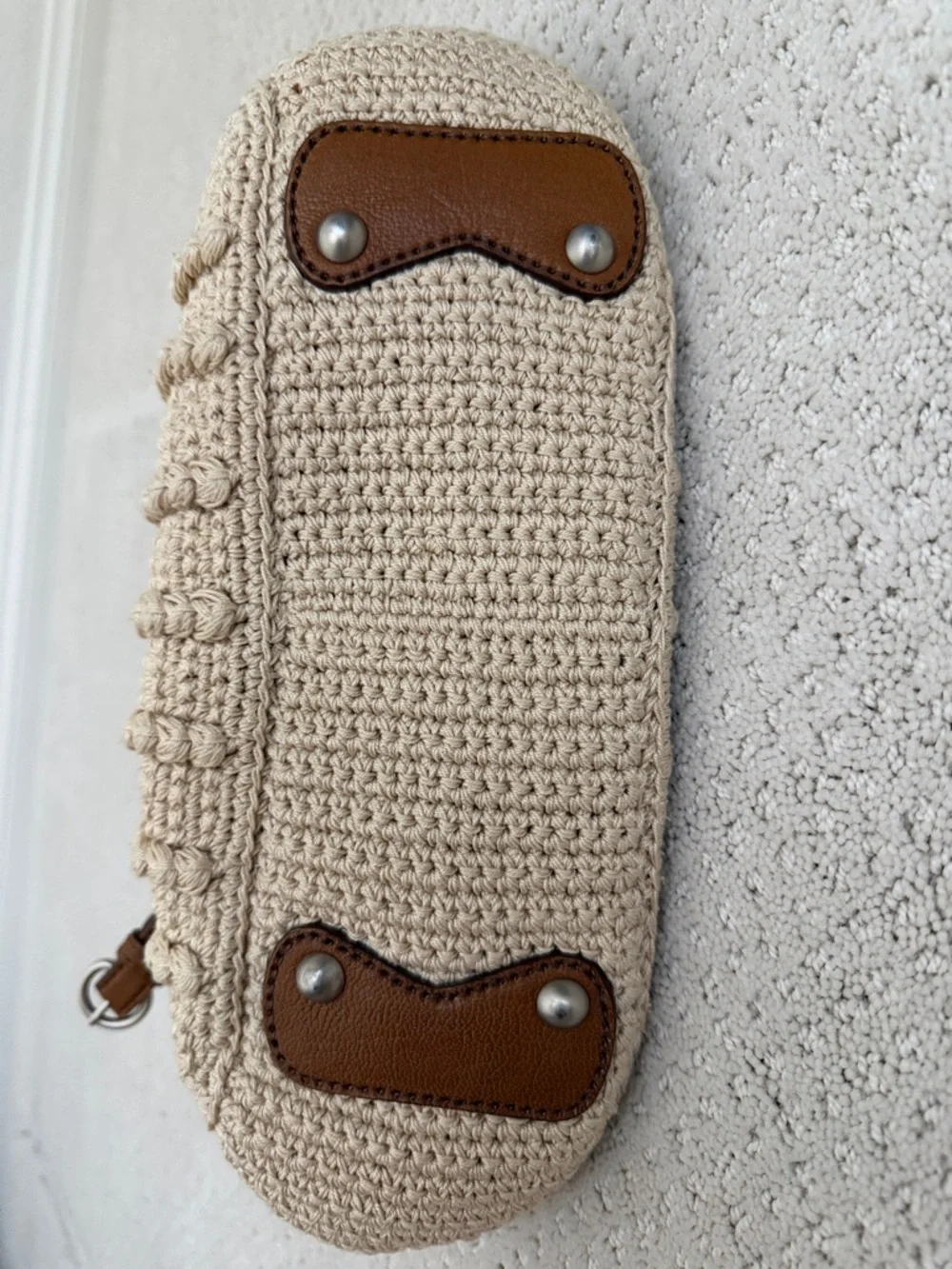 Miu Miu Beige Crochet Frame-Top Clutch with Brown Leather Trim - Picture 4 of 5